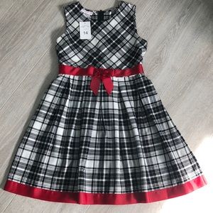 Bonnie Jean Girls Back/white Plaid with Red Trim Holiday Dress size 14